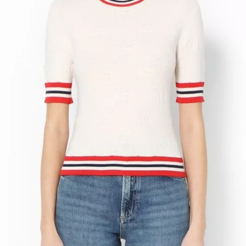 Gucci White GG Short-Sleeved Wool Blend Sweater